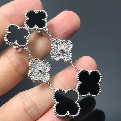 [Topon Jewelry]CLOVER 3 MOTIF DIAMOND ONYX SILVER EARRINGS