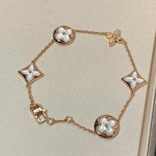 [Topon]STAR AND SUN 5 MOTIF MOP PINK GOLD BRACELET