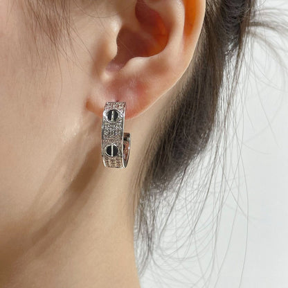 [Topon Jewelry]LOVE CERAMIC DIAMOND PAVED SILVER EARRINGS