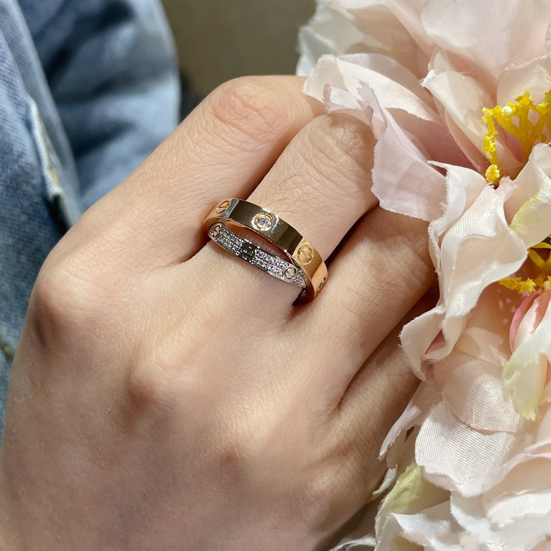 [Topon Jewelry]LOVE PINK GOLD SILVER DIAMOND DOUBLE RING