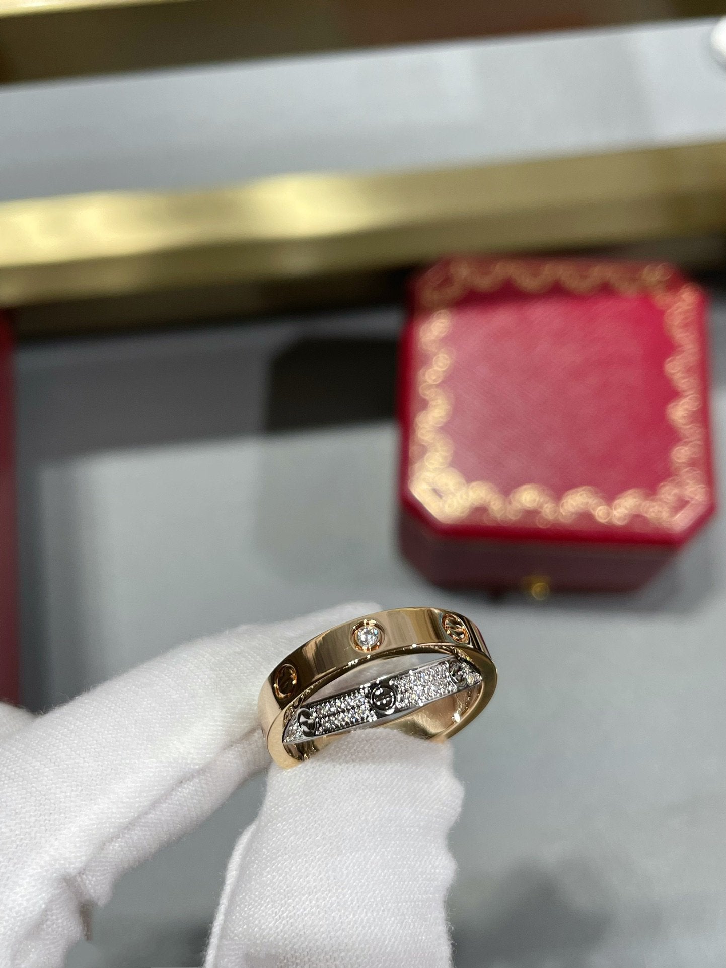 [Topon Jewelry]LOVE PINK GOLD SILVER DIAMOND DOUBLE RING