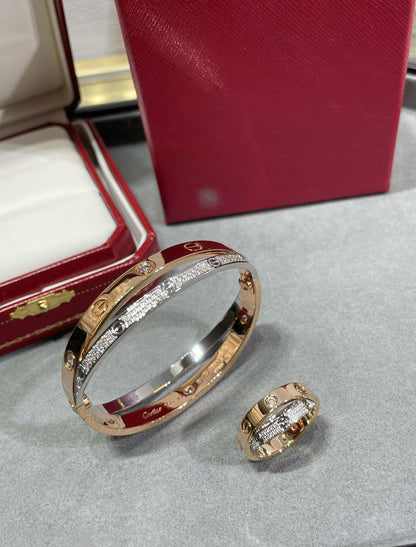 [Topon Jewelry]LOVE PINK GOLD SILVER DIAMOND DOUBLE RING