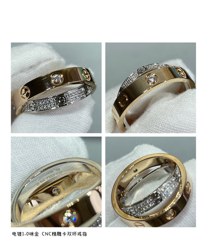 [Topon Jewelry]LOVE PINK GOLD SILVER DIAMOND DOUBLE RING