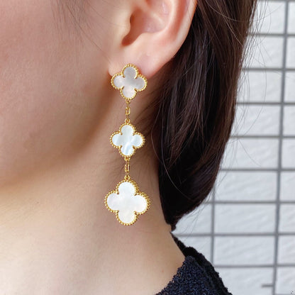 [Topon Jewelry]CLOVER MOP 3 MOTIFS GOLD EARRINGS