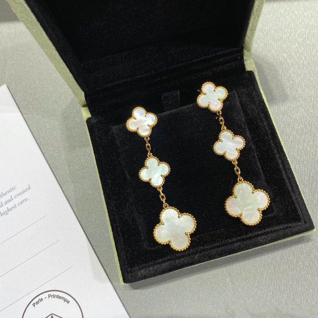 [Topon Jewelry]CLOVER MOP 3 MOTIFS GOLD EARRINGS