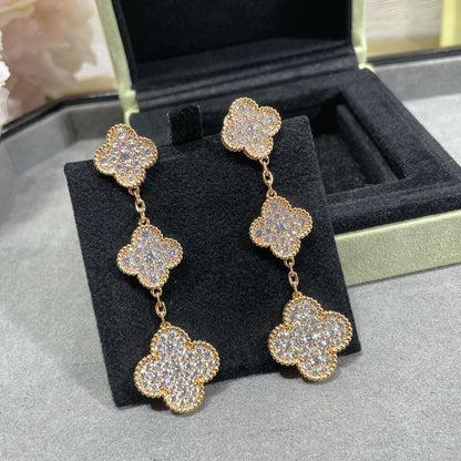 [Topon Jewelry]CLOVER 3 MOTIFS DIAMOND PAVED ROSE GOLD EARRINGS