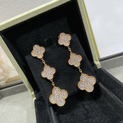 [Topon Jewelry]CLOVER 3 MOTIFS DIAMOND PAVED ROSE GOLD EARRINGS