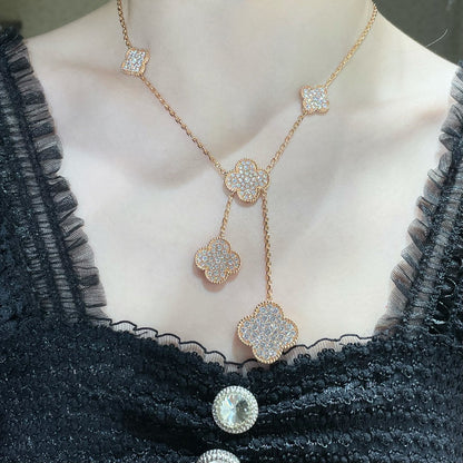 [Topon Jewelry]CLOVER 6 MOTIF DIAMOND PAVED NECKLACE