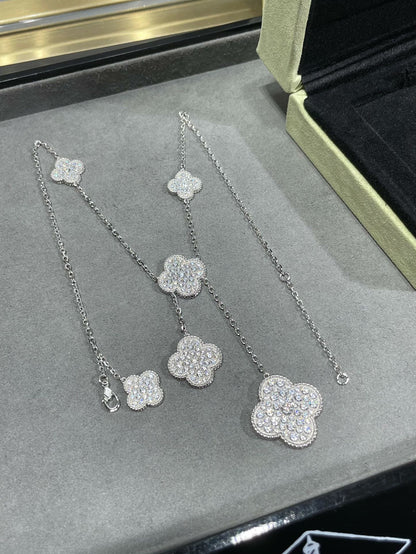 [Topon Jewelry]CLOVER 6 MOTIF DIAMOND PAVED NECKLACE