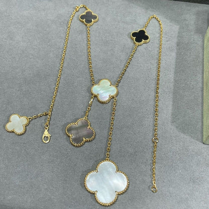 [Topon Jewelry]CLOVER 6 MOTIF MOP ONYX GOLD NECKLACE