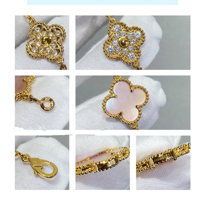 [Topon Jewelry]CLOVER 5 MOTIF DIAMOND PINK MOP PINK GOLD BRACELET