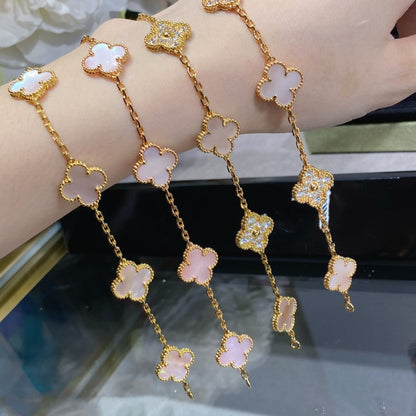 [Topon Jewelry]CLOVER 5 MOTIF DIAMOND PINK MOP PINK GOLD BRACELET