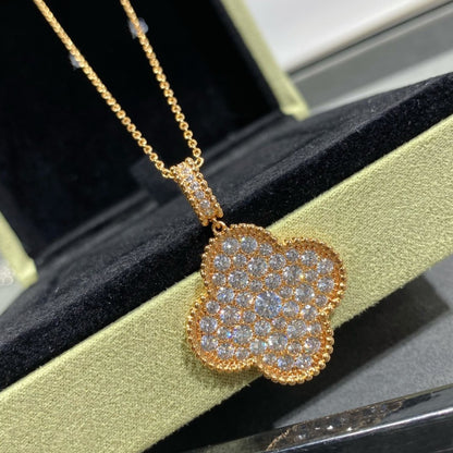 [Topon Jewelry]CLOVER 25MM LARGE PEDANT DIAMOND PAVED LONG NECKLACE