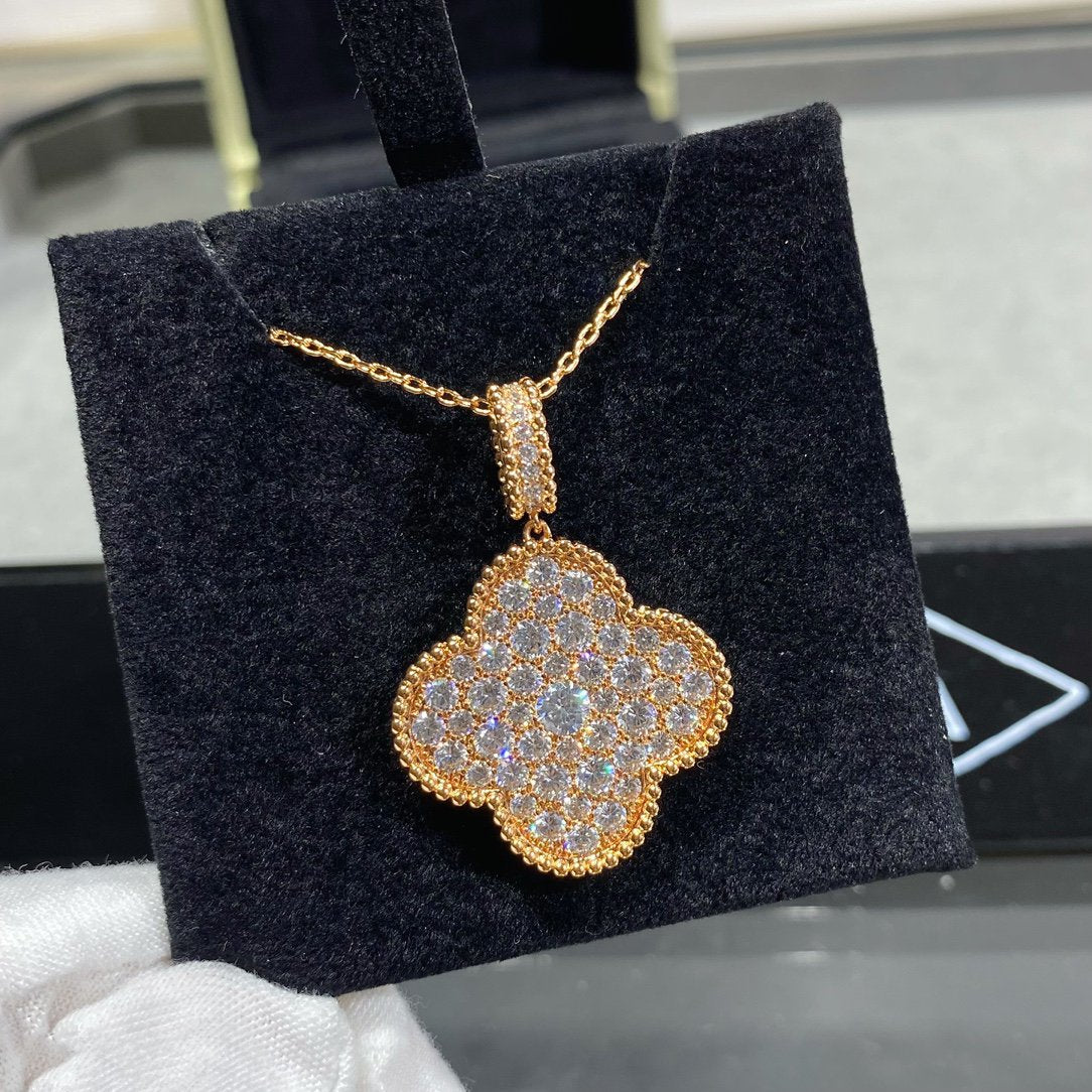 [Topon Jewelry]CLOVER 25MM LARGE PEDANT DIAMOND PAVED LONG NECKLACE