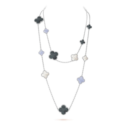 [Topon Jewelry]CLOVER 16 MOTIF CHALCEDONY MOP SILVER NECKLACE