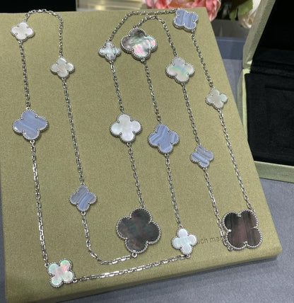 [Topon Jewelry]CLOVER 16 MOTIF CHALCEDONY MOP SILVER NECKLACE