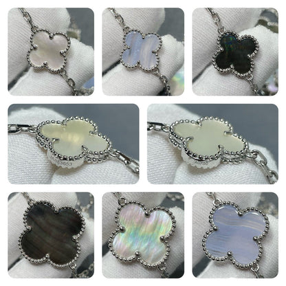 [Topon Jewelry]CLOVER 16 MOTIF CHALCEDONY MOP SILVER NECKLACE