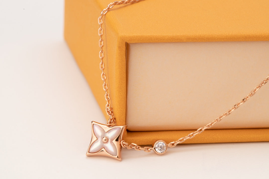 [Topon Jewelry]STAR PINK MOP 1 DIAMOND PINK GOLD NECKLACE