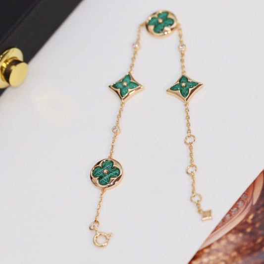[Topon]STAR AND SUN 4 MOTIF PINK GOLD MALACHITE BRACELET