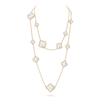 [Topon Jewelry]CLOVER 16 MOTIF WHITE MOP GOLD NECKLACE