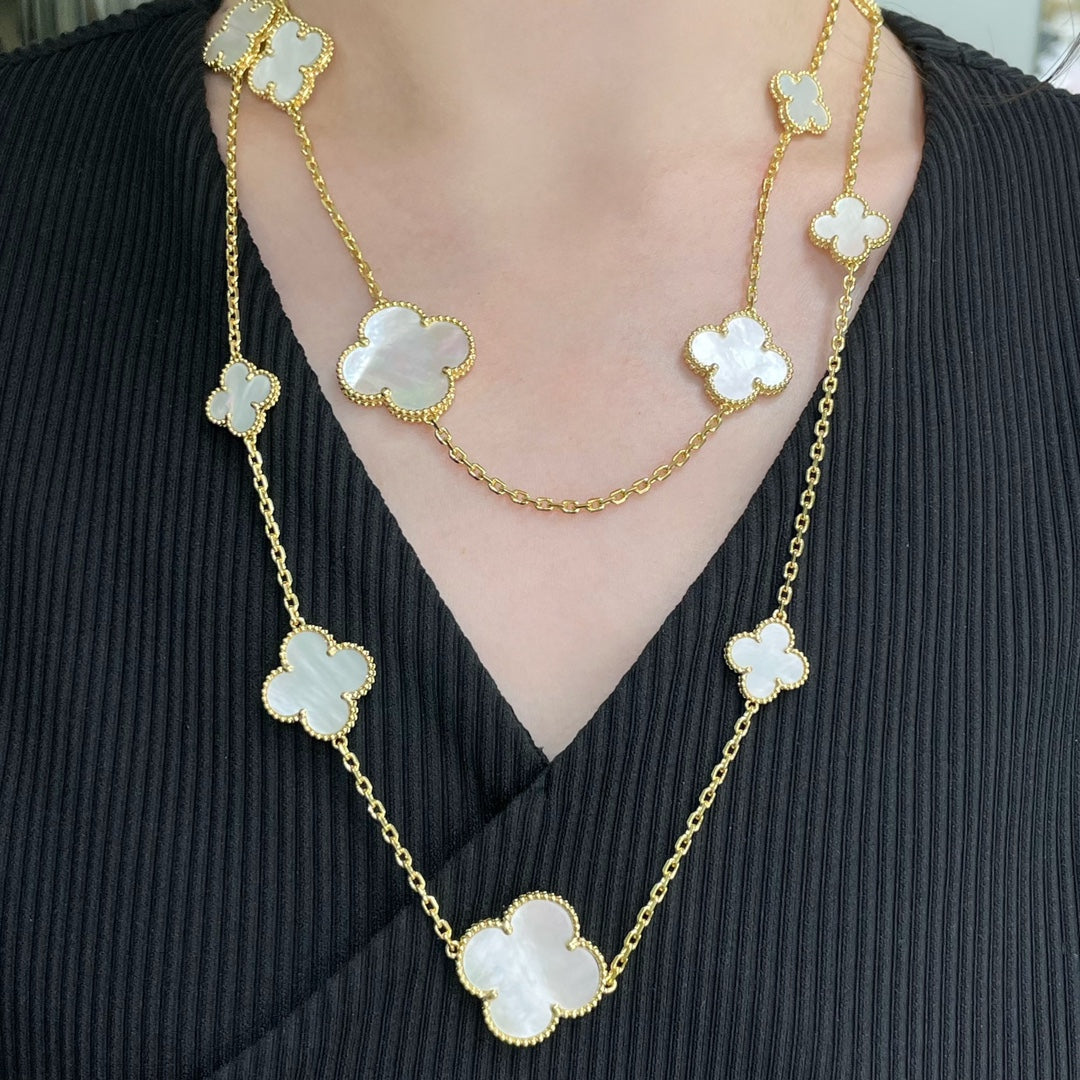 [Topon Jewelry]CLOVER 16 MOTIF WHITE MOP GOLD NECKLACE