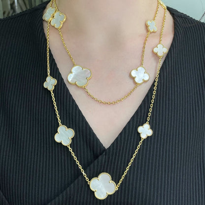 [Topon Jewelry]CLOVER 16 MOTIF WHITE MOP GOLD NECKLACE