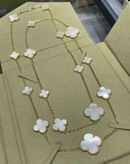 [Topon Jewelry]CLOVER 16 MOTIF WHITE MOP GOLD NECKLACE