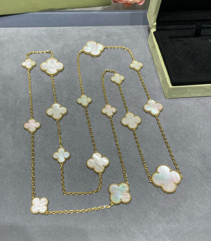 [Topon Jewelry]CLOVER 16 MOTIF WHITE MOP GOLD NECKLACE