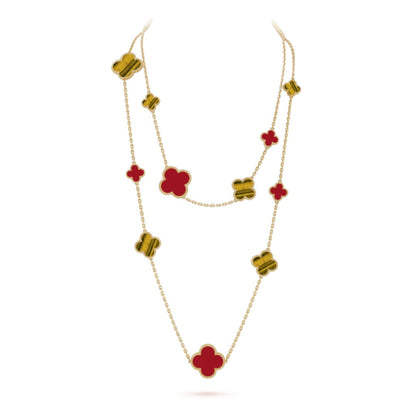 [Topon Jewelry]CLOVER 16 MOTIF CARNELIAN TIGER EYE ROSE GOLD NECKLACE