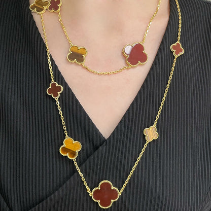 [Topon Jewelry]CLOVER 16 MOTIF CARNELIAN TIGER EYE ROSE GOLD NECKLACE