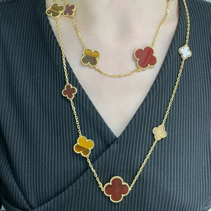 [Topon Jewelry]CLOVER 16 MOTIF CARNELIAN TIGER EYE ROSE GOLD NECKLACE