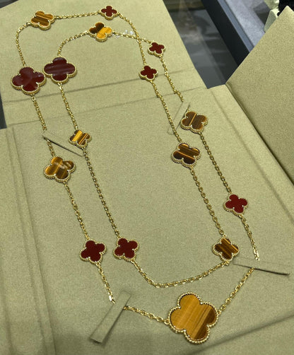 [Topon Jewelry]CLOVER 16 MOTIF CARNELIAN TIGER EYE ROSE GOLD NECKLACE