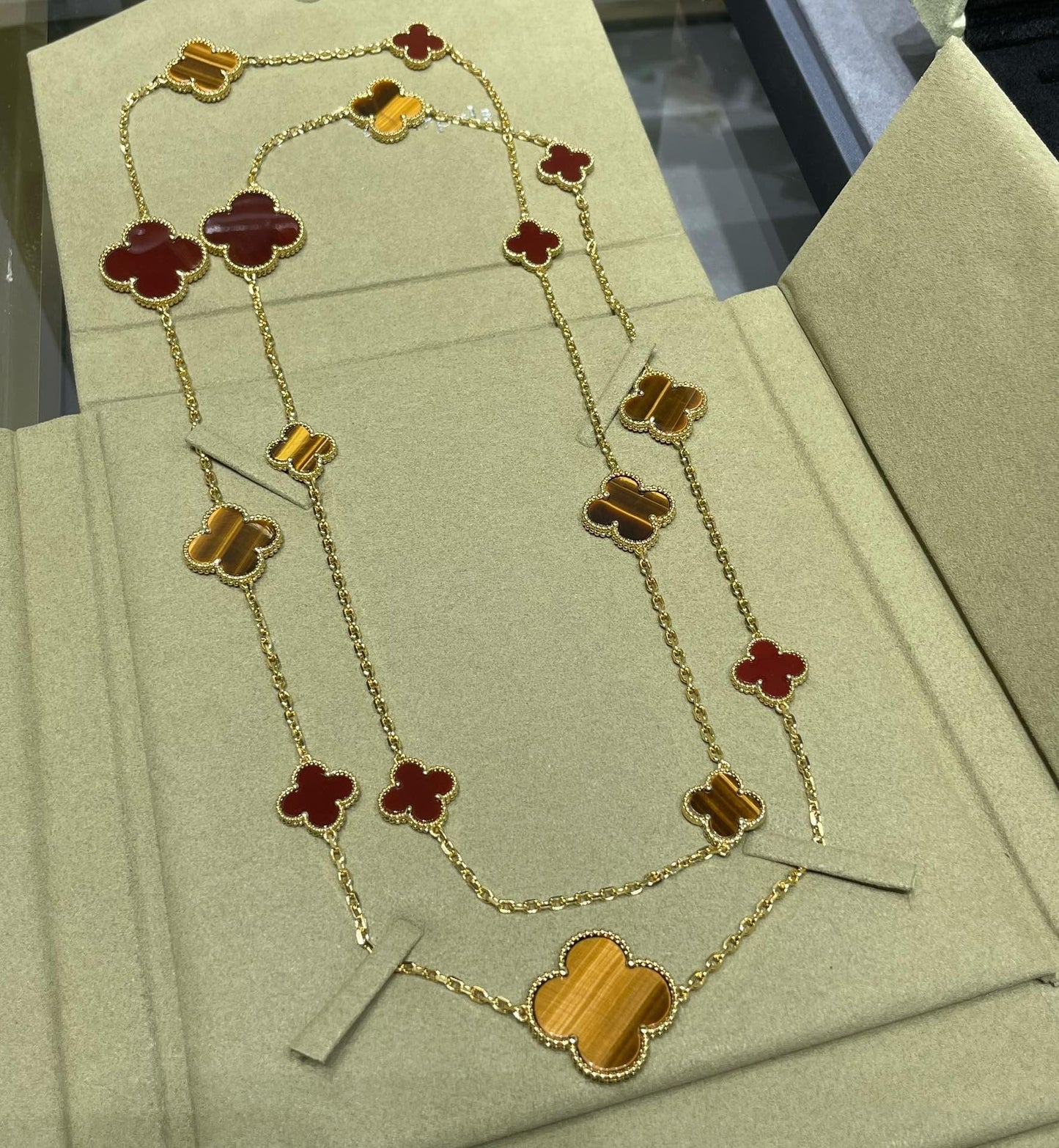 [Topon Jewelry]CLOVER 16 MOTIF CARNELIAN TIGER EYE ROSE GOLD NECKLACE