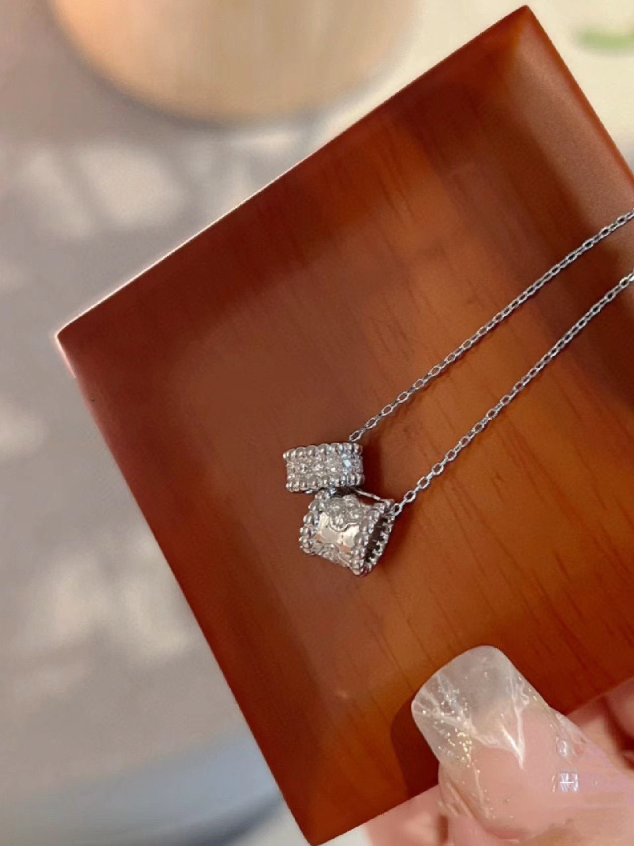 [Topon Jewelry]PERLEE DOUBLE PENDANT SILVER DIAMOND NECKLACE