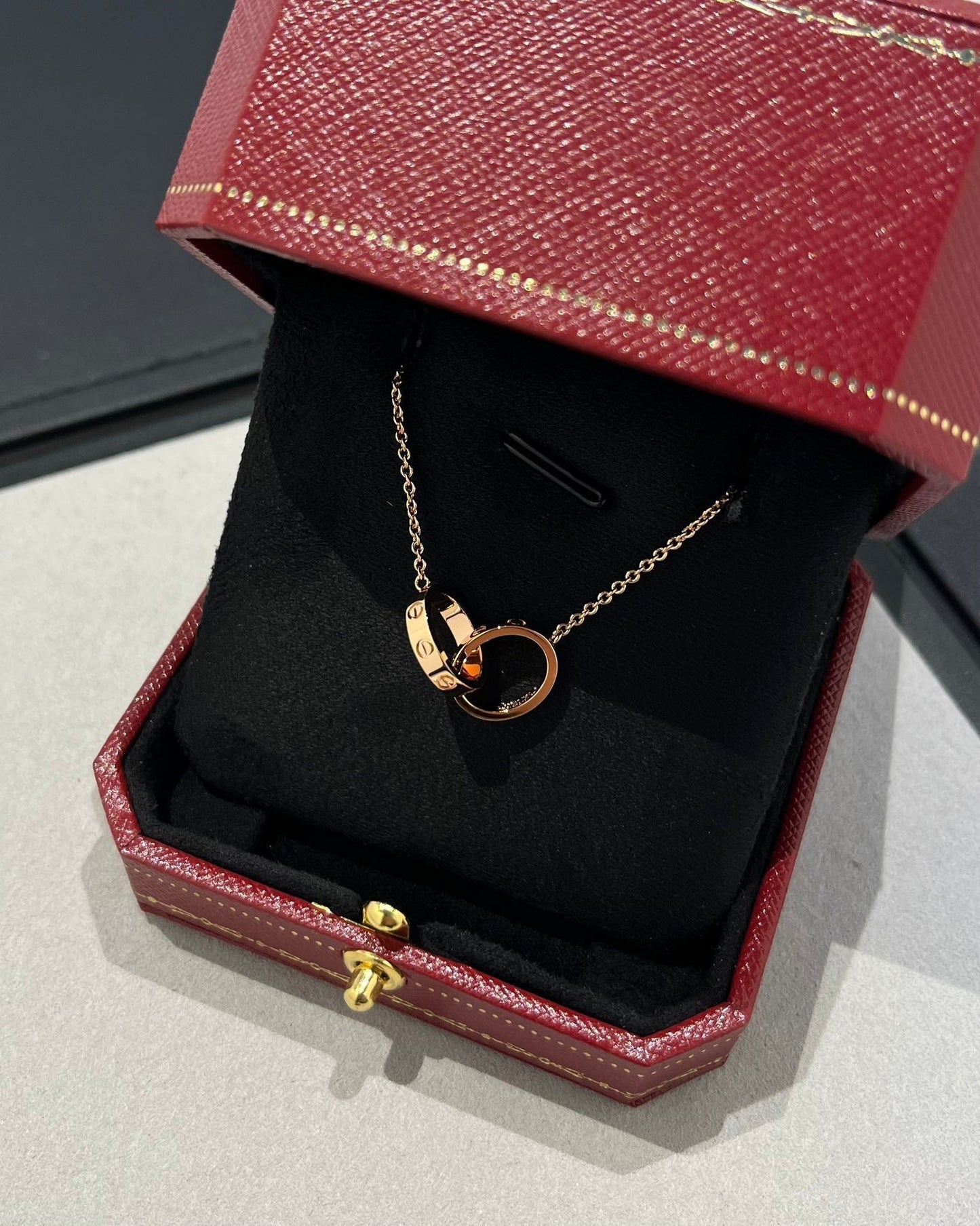 [Topon Jewelry]LOVE NECKLACE DOUBLE RING PINK GOLD