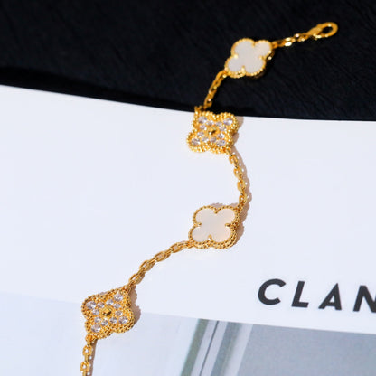 [Topon Jewelry]CLOVER BRACELET 5 MOTIF WHITE MOP DIAMOND