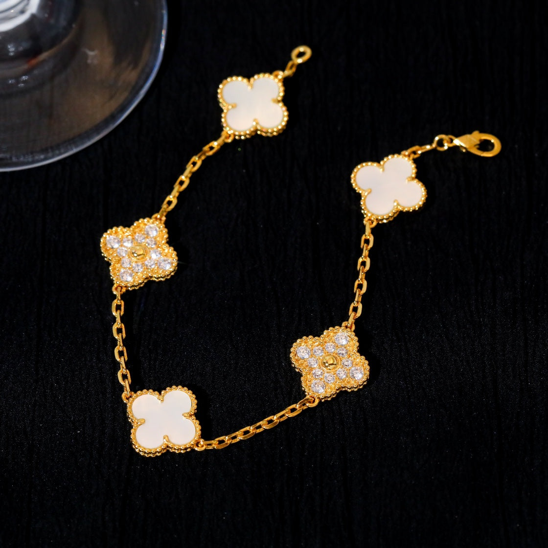 [Topon Jewelry]CLOVER BRACELET 5 MOTIF WHITE MOP DIAMOND