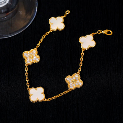 [Topon Jewelry]CLOVER BRACELET 5 MOTIF WHITE MOP DIAMOND