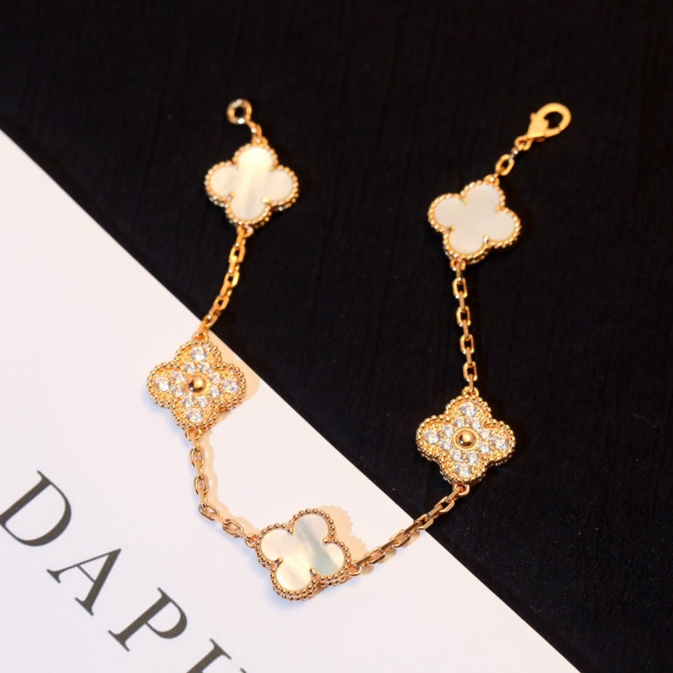 [Topon Jewelry]CLOVER BRACELET 5 MOTIF WHITE MOP DIAMOND