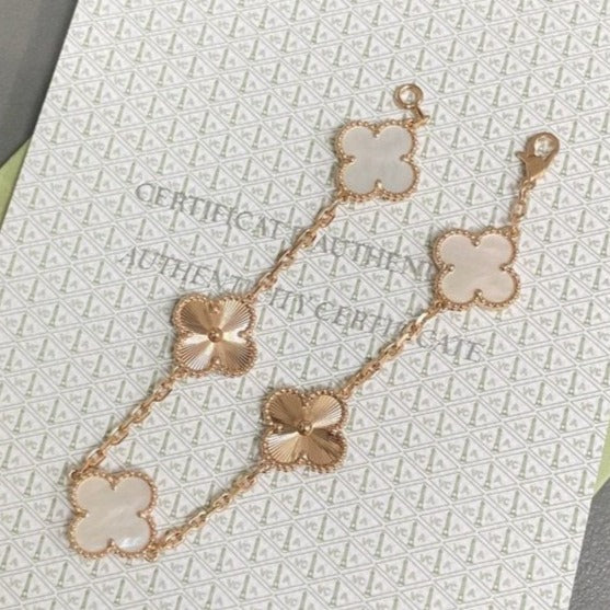 [Topon Jewelry]CLOVER BRACELET 5 MOTIF WHITE MOP PINK GOLD