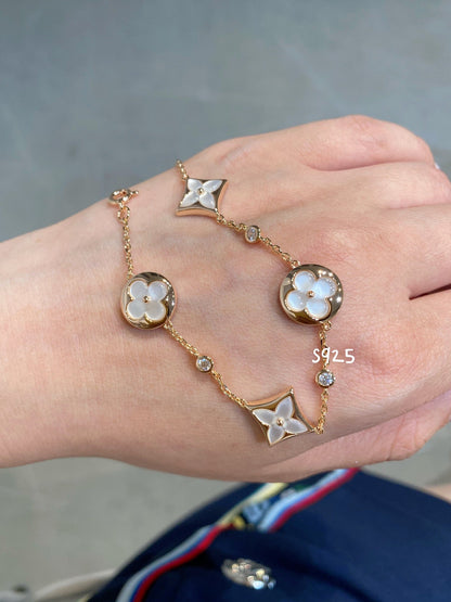 [Topon Jewelry]STAR AND SUN 4 MOTIF WHITE MOP PINK GOLD BRACELET