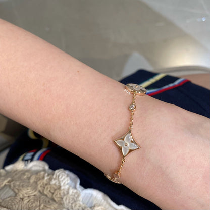 [Topon Jewelry]STAR AND SUN 4 MOTIF WHITE MOP PINK GOLD BRACELET