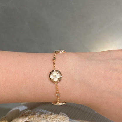 [Topon Jewelry]STAR AND SUN 4 MOTIF WHITE MOP PINK GOLD BRACELET