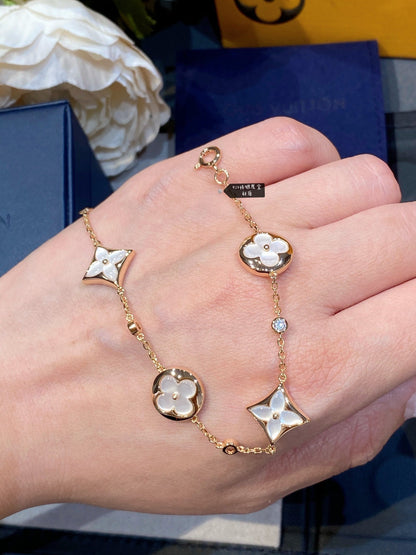 [Topon Jewelry]STAR AND SUN 4 MOTIF WHITE MOP PINK GOLD BRACELET