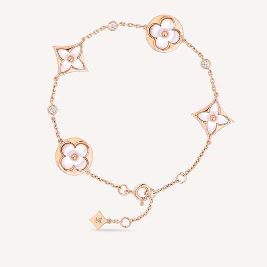 [Topon Jewelry]STAR AND SUN 4 MOTIF WHITE MOP PINK GOLD BRACELET