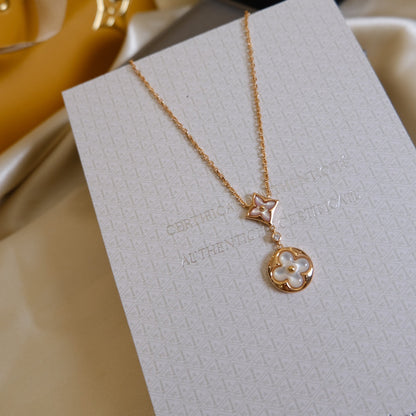 [Topon Jewelry]STAR AND SUN WHITE MOP 2 MOTIF PINK GOLD NECKLACE