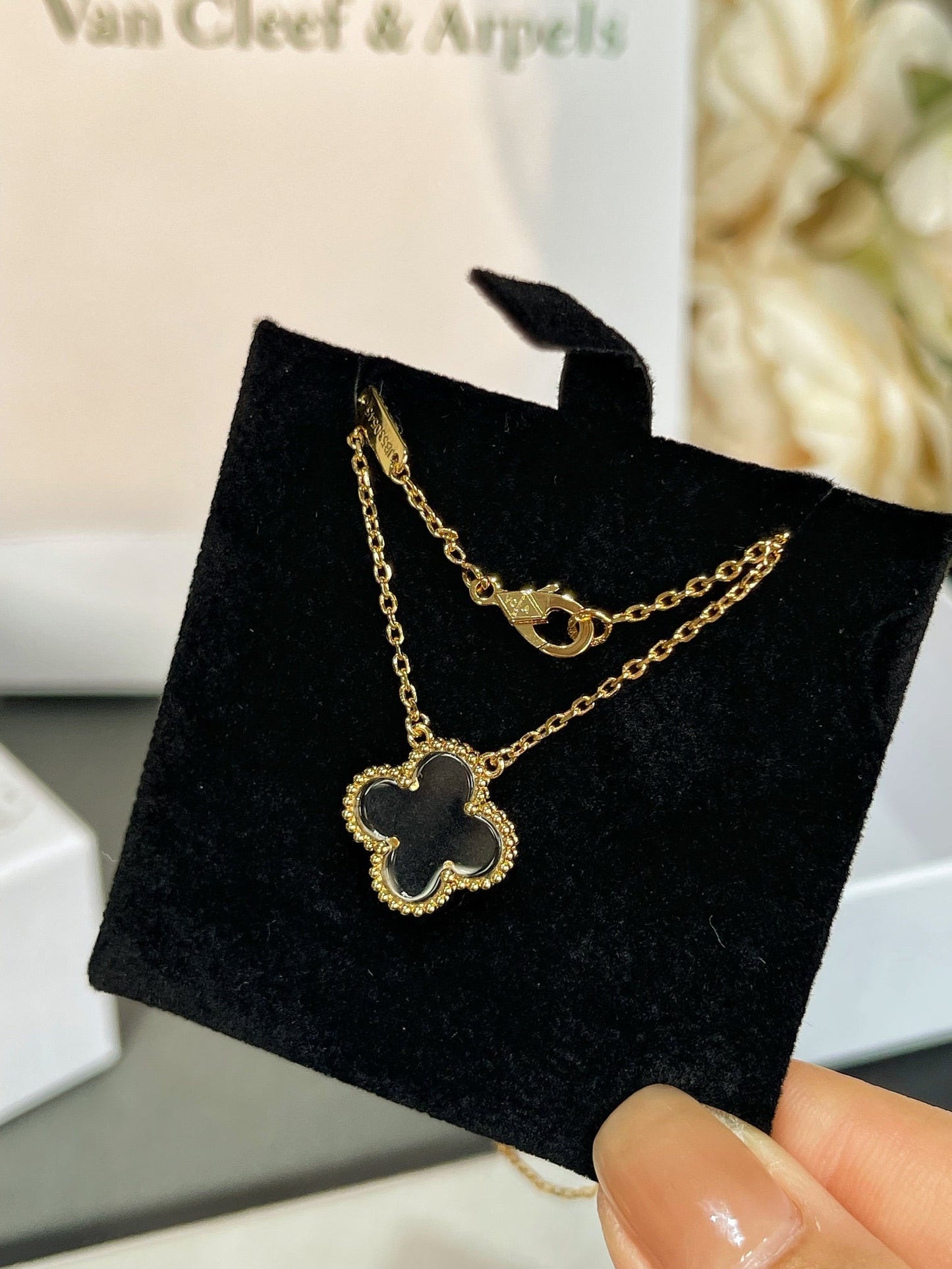 [Topon Jewelry]CLOVER ROCK CRYSTAL ROSE GOLD NECKLACE