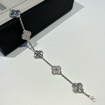 [Topon Jewelry]CLOVER 5 MOTIF SILVER DIAMOND BRACELET