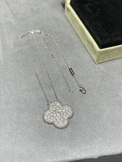 [Topon Jewelry]CLOVER 25MM LARGE PENDANT DIAMOND PAVED SILVER NECKLACE