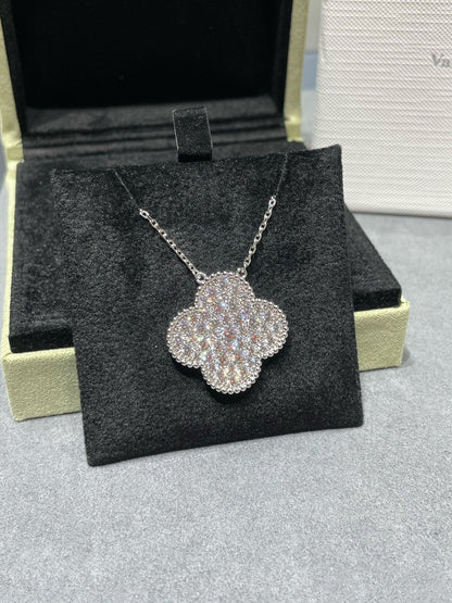 [Topon Jewelry]CLOVER 25MM LARGE PENDANT DIAMOND PAVED SILVER NECKLACE